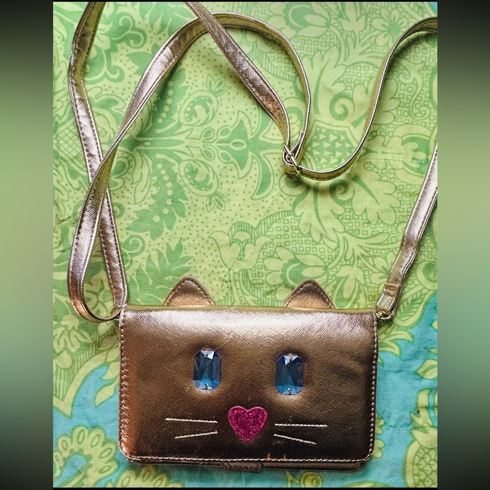 Betsey Johnson metallic gold cat crossbody bag